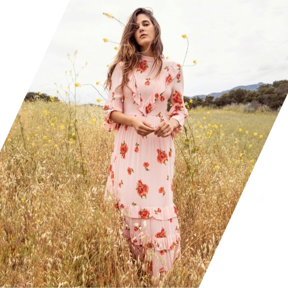 CHRISTY DAWN Bijou Blush Pansy Ruffled Tiered Wide Sleeve Maxi Dress